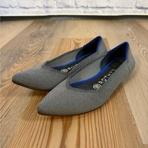 Rothy’s The Point Pointed Toe Flats Gray Herringbone Blue Trim Washable Size 6.5